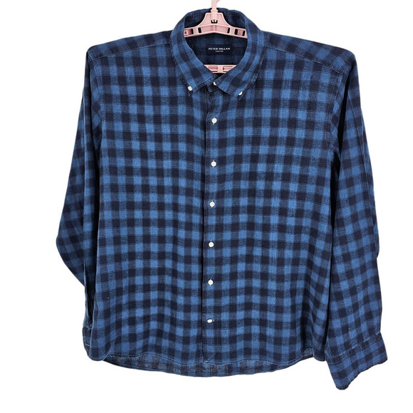 Peter Millar Men's Black and Blue  Shirt 100%‎ Linen Size XL - Picture 3 of 4
